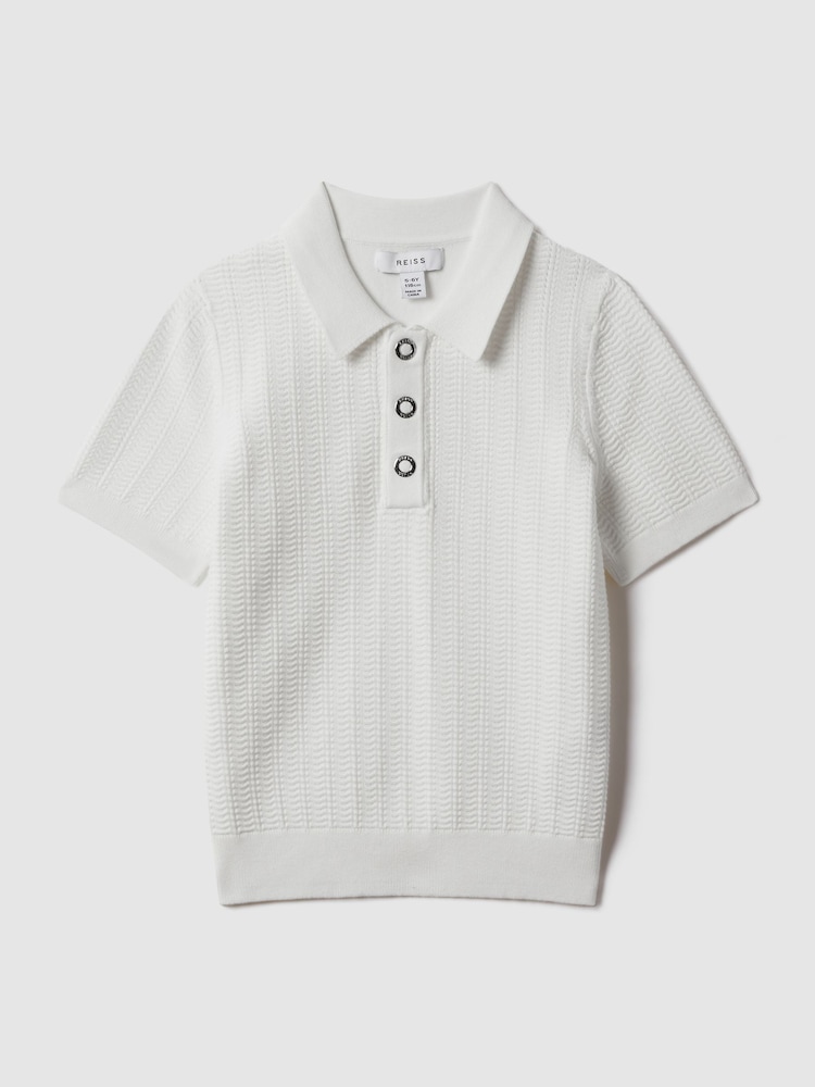 Reiss White Pascoe 9-13 yrs Textured Modal Blend Polo Shirt - Image 1 of 3
