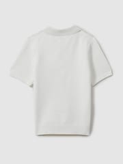 Reiss White Pascoe 9-13 yrs Textured Modal Blend Polo Shirt - Image 2 of 3