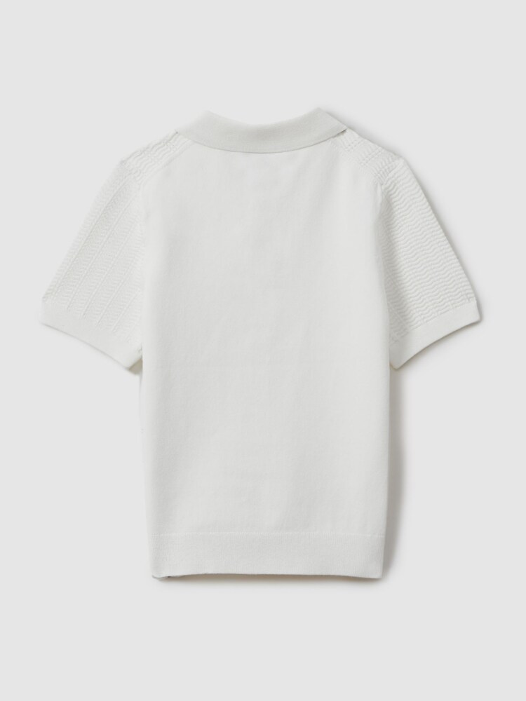 Reiss White Pascoe 9-13 yrs Textured Modal Blend Polo Shirt - Image 2 of 3