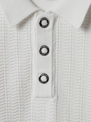 Reiss White Pascoe 9-13 yrs Textured Modal Blend Polo Shirt - Image 3 of 3