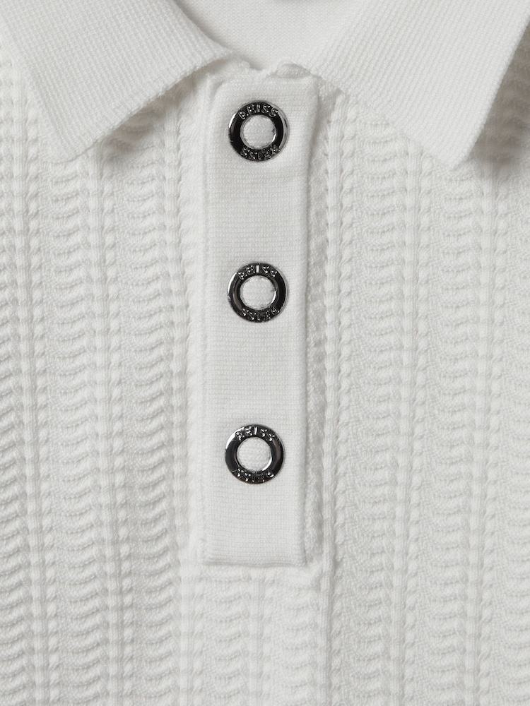 Reiss White Pascoe 9-13 yrs Textured Modal Blend Polo Shirt - Image 3 of 3