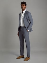 Reiss Airforce Blue Kin Slim Fit 100% Linen Adjuster Trousers - Image 3 of 6