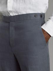 Reiss Airforce Blue Kin Slim Fit 100% Linen Adjuster Trousers - Image 4 of 6