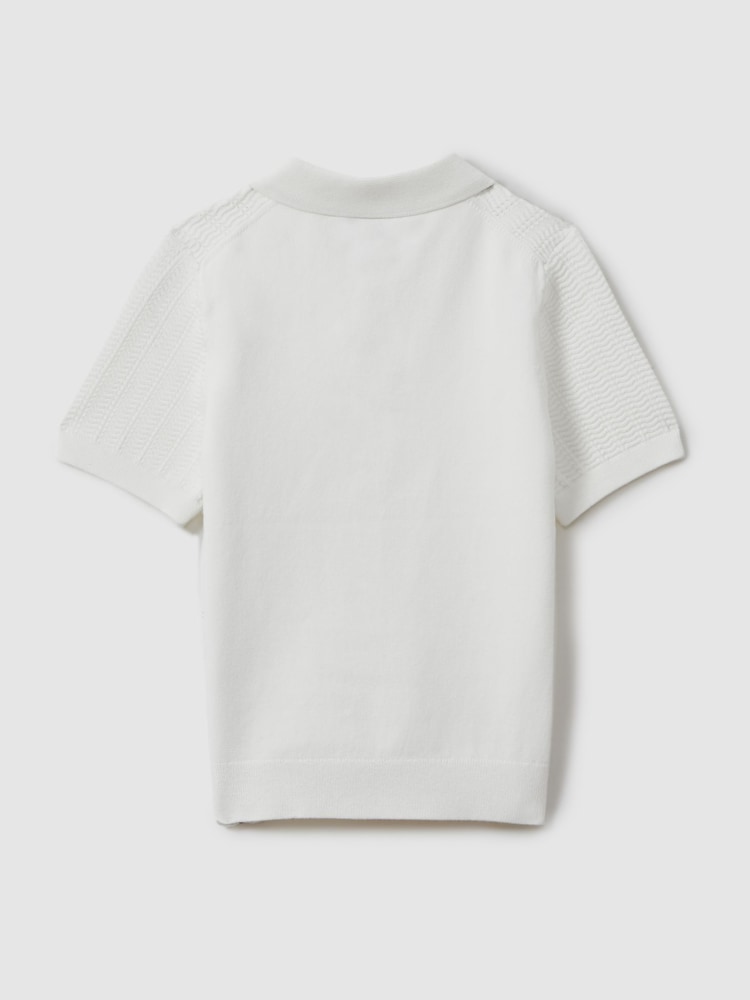 Reiss White Pascoe 3-9 yrs Textured Modal Blend Polo Shirt - Image 2 of 4 Reiss White Pascoe 3-9 yrs Textured Modal Blend Polo Shirt - Image 2 of 4