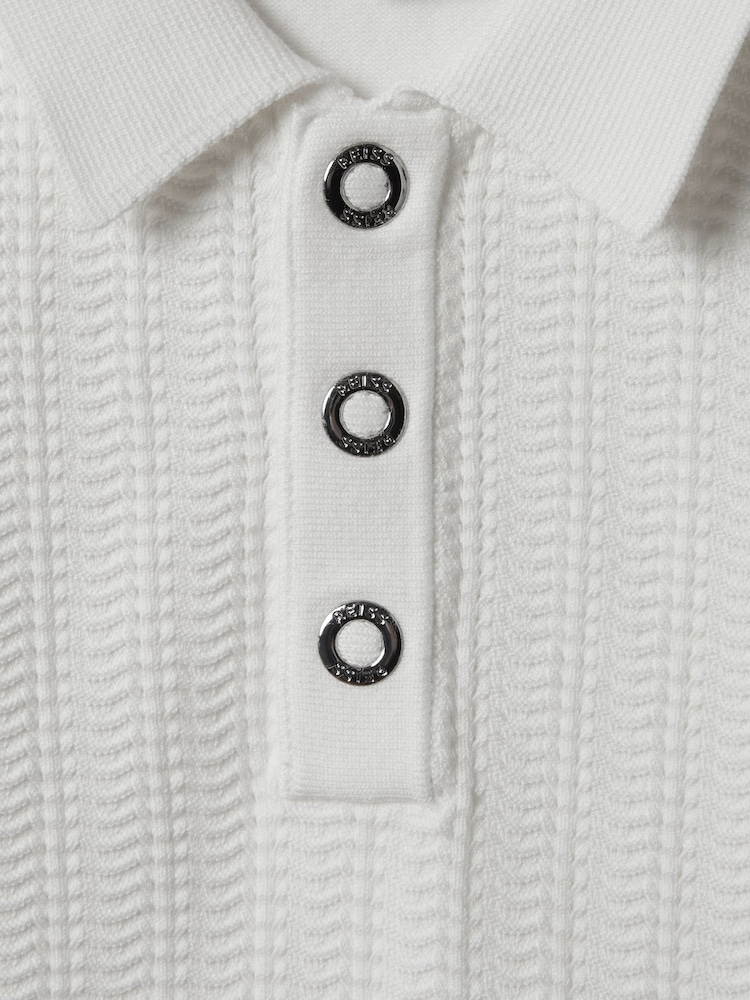Reiss White Pascoe 3-9 yrs Textured Modal Blend Polo Shirt - Image 4 of 4 Reiss White Pascoe 3-9 yrs Textured Modal Blend Polo Shirt - Image 4 of 4