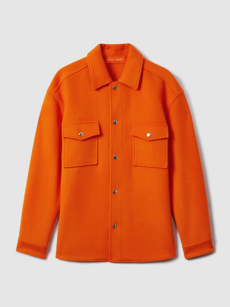 Reiss x McLaren F1 Team Papaya McLaren F1 Wool Blend Twin Pocket Overshirt - Image 2 of 7 Reiss x McLaren F1 Team Papaya McLaren F1 Wool Blend Twin Pocket Overshirt - Image 2 of 7