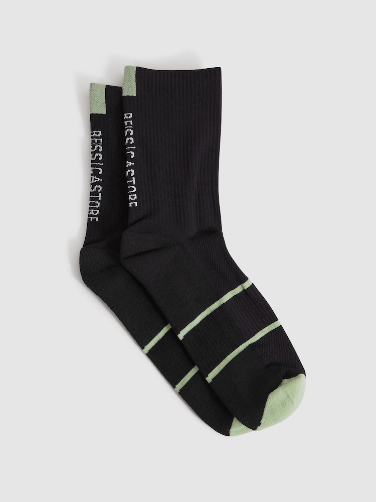 Reiss Onyx Black Axel Castore Ribbed Crew Cut Socks - Image 1 of 3