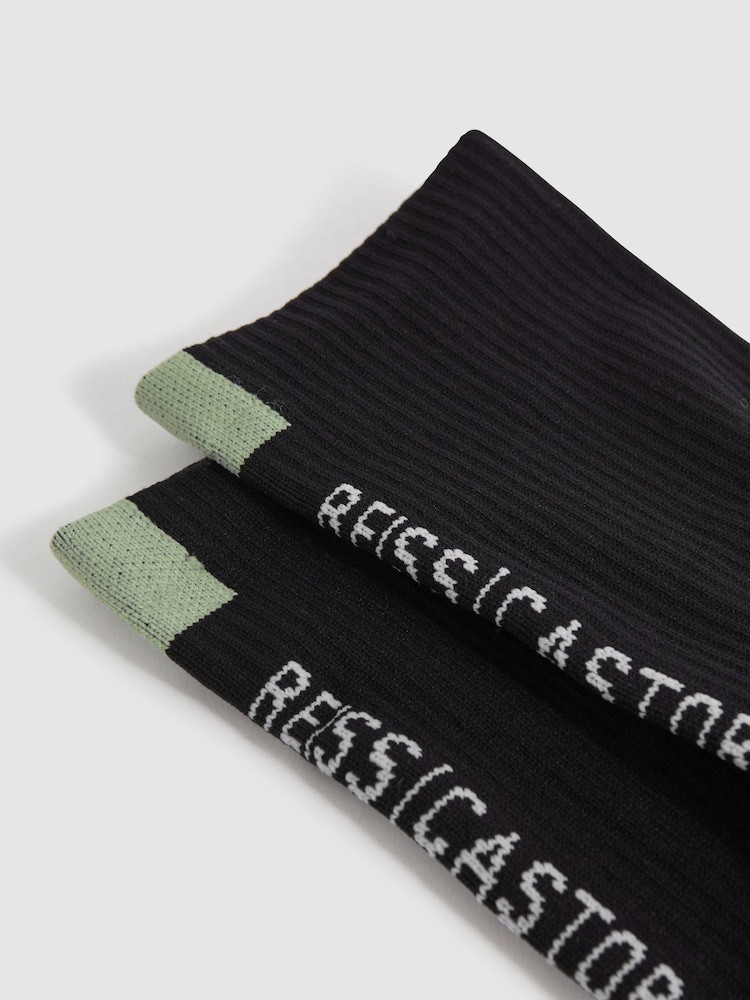 Reiss Onyx Black Axel Castore Ribbed Crew Cut Socks - Image 2 of 3