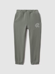Reiss Pistachio Toby 3-9 yrs Cotton Elasticated Waist Motif Joggers - Image 1 of 3
