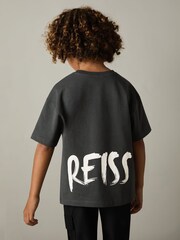 Reiss Washed Black Abbott 3-9 yrs Cotton-Jersey Logo-Print T-shirt - Image 1 of 4