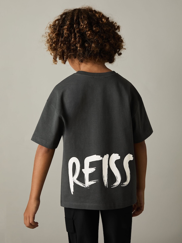 Reiss Washed Black Abbott 3-9 yrs Cotton-Jersey Logo-Print T-shirt - Image 1 of 4