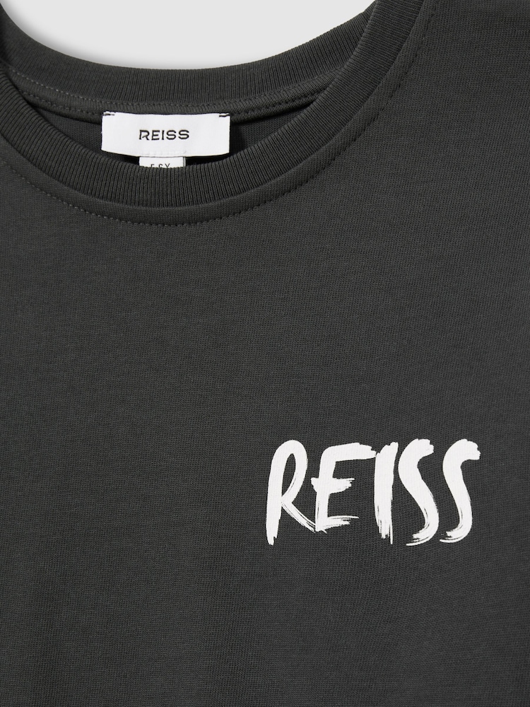 Reiss Washed Black Abbott 3-9 yrs Cotton-Jersey Logo-Print T-shirt - Image 4 of 4