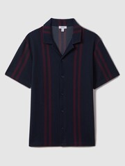Reiss Navy/Bordeaux Castle Ribbed Striped Cuban Collar Shirt - Image 2 of 6