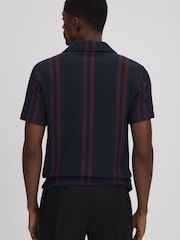 Reiss Navy/Bordeaux Castle Ribbed Striped Cuban Collar Shirt - Image 5 of 6