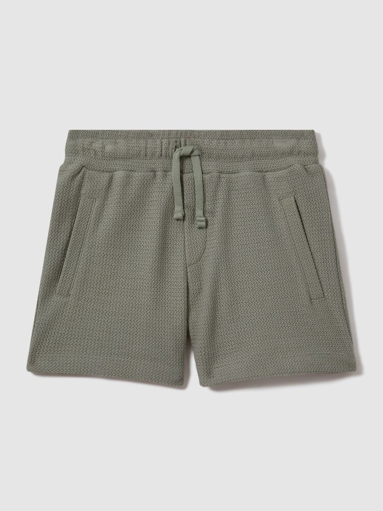 Reiss Pistachio Hester Senior Textured Cotton Drawstring Shorts - Image 1 of 3