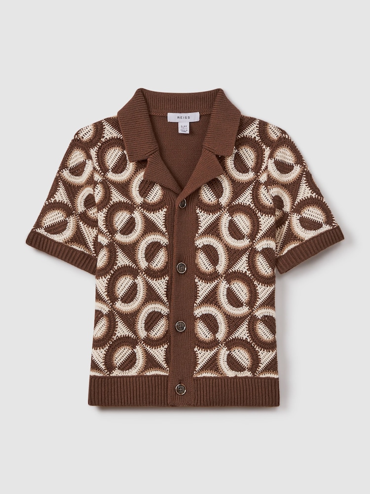 Reiss Tobacco Frenchie 9-13 yrs Knitted Cuban Collar Shirt - Image 2 of 6