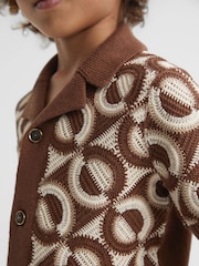 Reiss Tobacco Frenchie 9-13 yrs Knitted Cuban Collar Shirt - Image 4 of 6