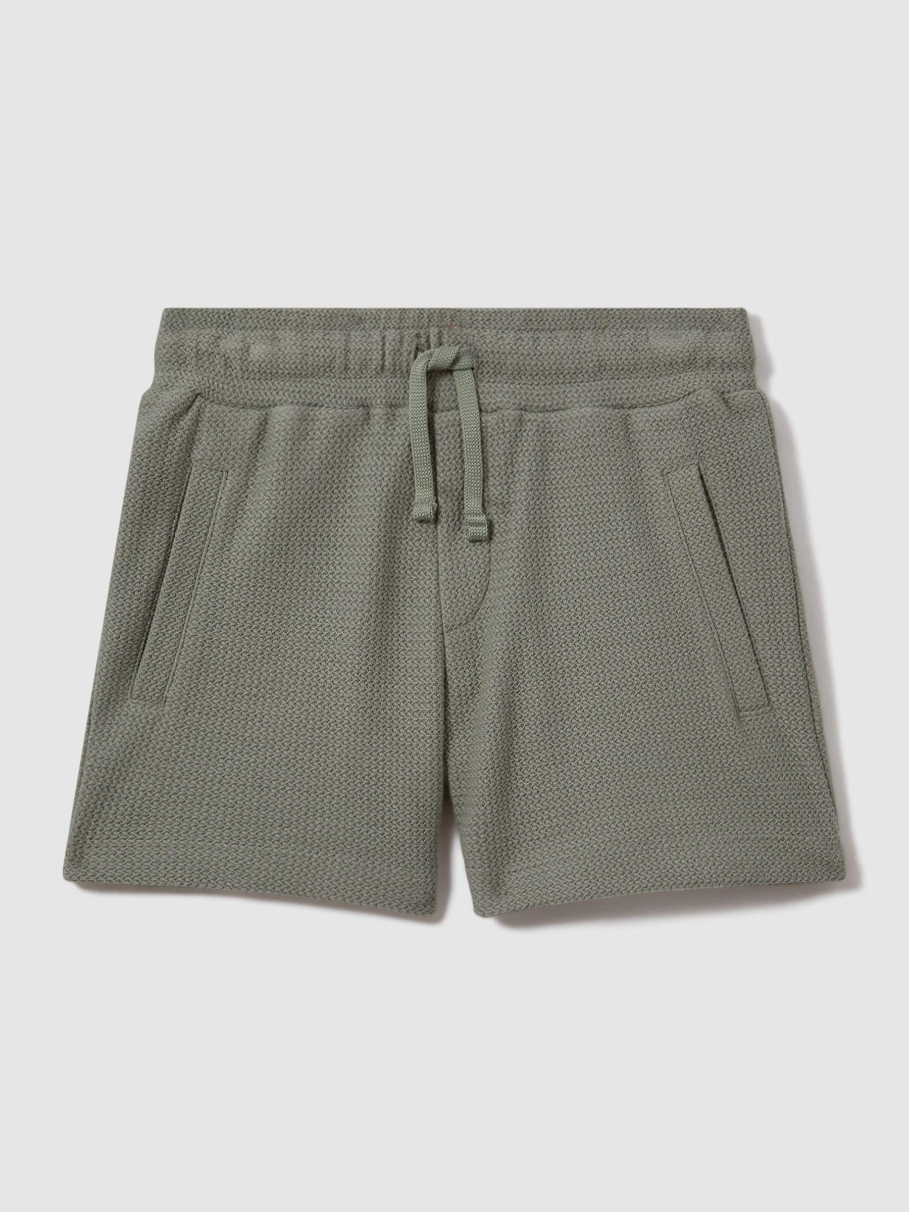 Reiss Pistachio 3-9 Yrs Textured Cotton Drawstring Shorts In Green