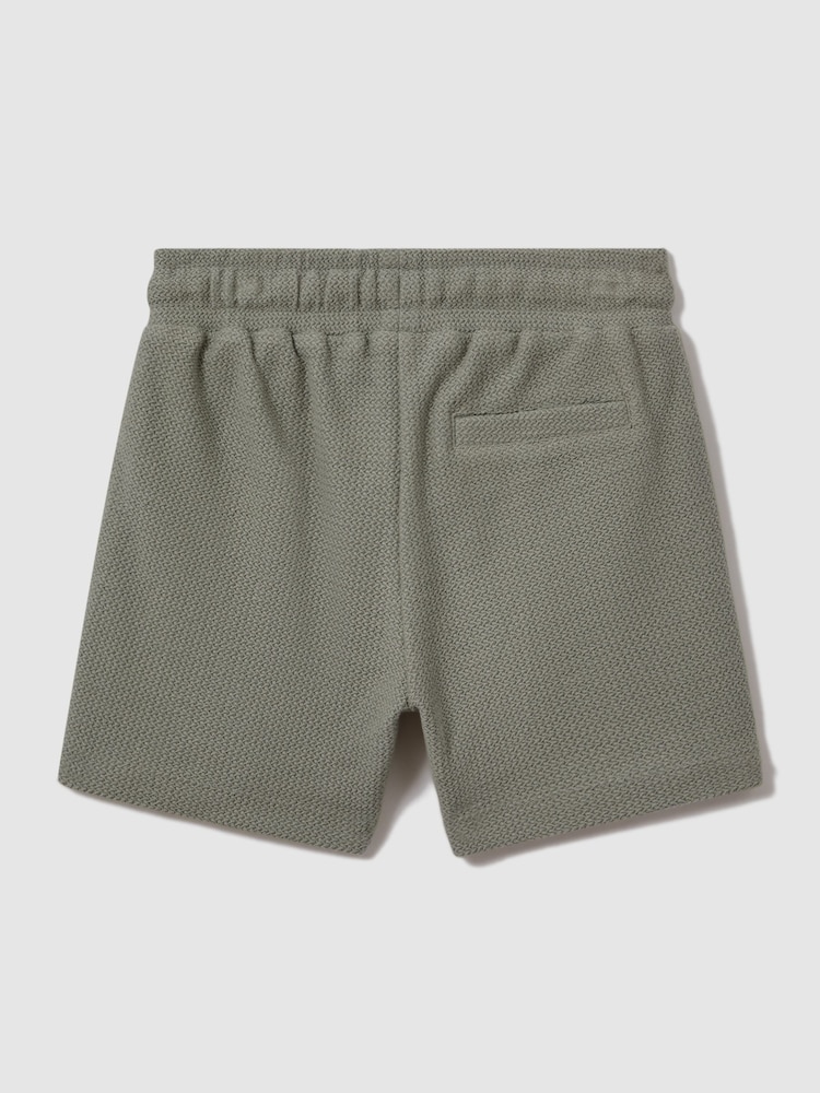 Reiss Pistachio Hester 3-9 yrs Textured Cotton Drawstring Shorts - Image 2 of 3