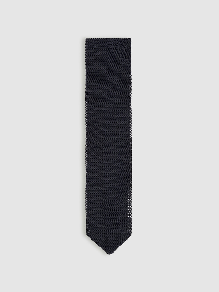 Reiss Navy Punto Silk Knitted Tie - Image 1 of 5