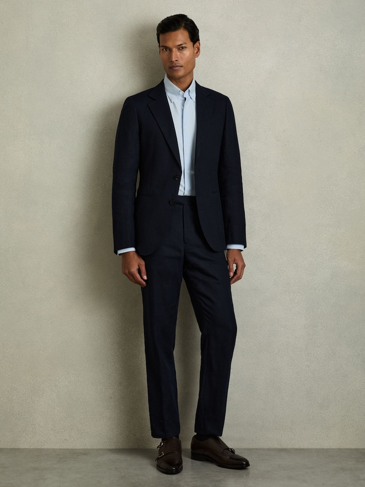 marine - Pantalon REISS Kin Slim en lin - Image 1 of 8