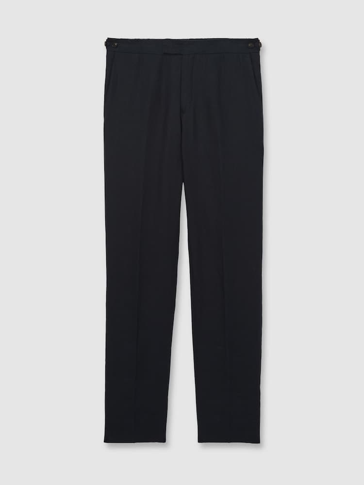 Reiss Navy Kin Slim Fit Linen Trousers - Image 2 of 8 Reiss Navy Kin Slim Fit Linen Trousers - Image 2 of 8