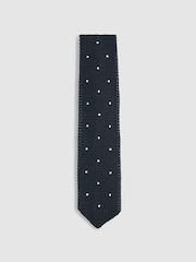 Reiss Navy Punto Spot Silk Knitted Pin-Dot Tie - Image 1 of 5