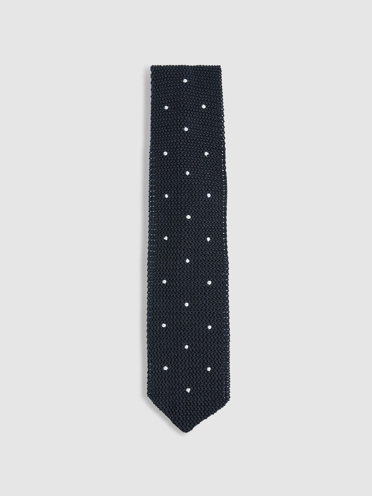 Reiss Navy Punto Spot Silk Knitted Pin-Dot Tie - Image 1 of 5