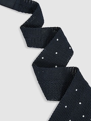 Reiss Navy Punto Spot Silk Knitted Pin-Dot Tie - Image 3 of 5