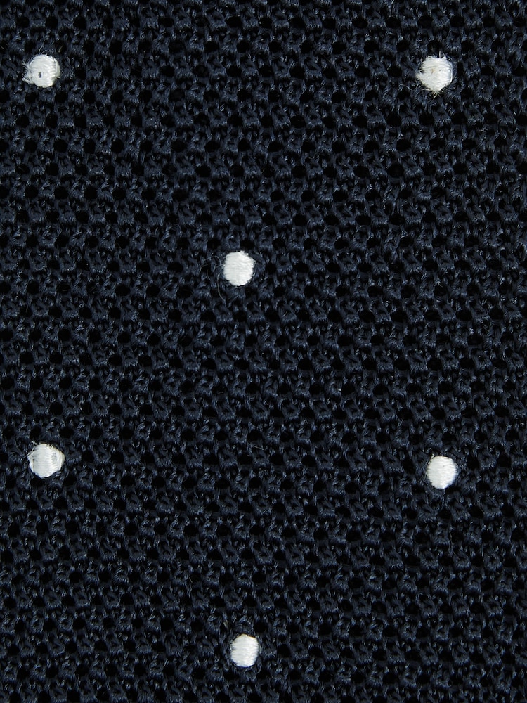 Reiss Navy Punto Spot Silk Knitted Pin-Dot Tie - Image 5 of 5