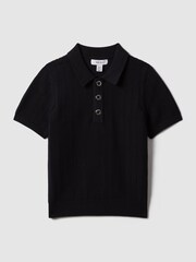 Reiss Navy Pascoe 3-9 yrs Textured Modal Blend Polo Shirt - Image 1 of 3