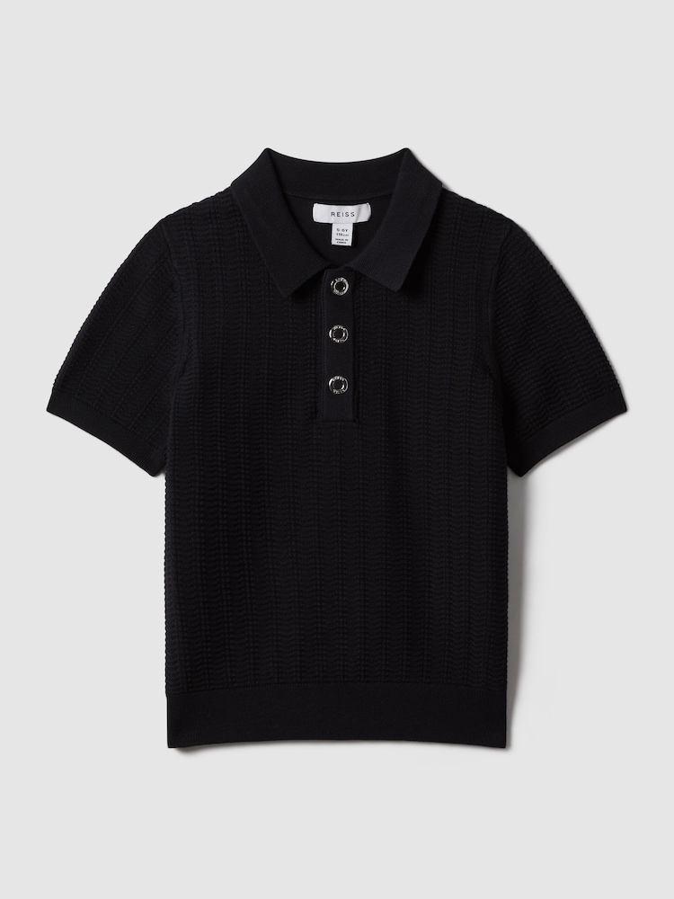 Reiss Navy Pascoe 3-9 yrs Textured Modal Blend Polo Shirt - Image 1 of 3