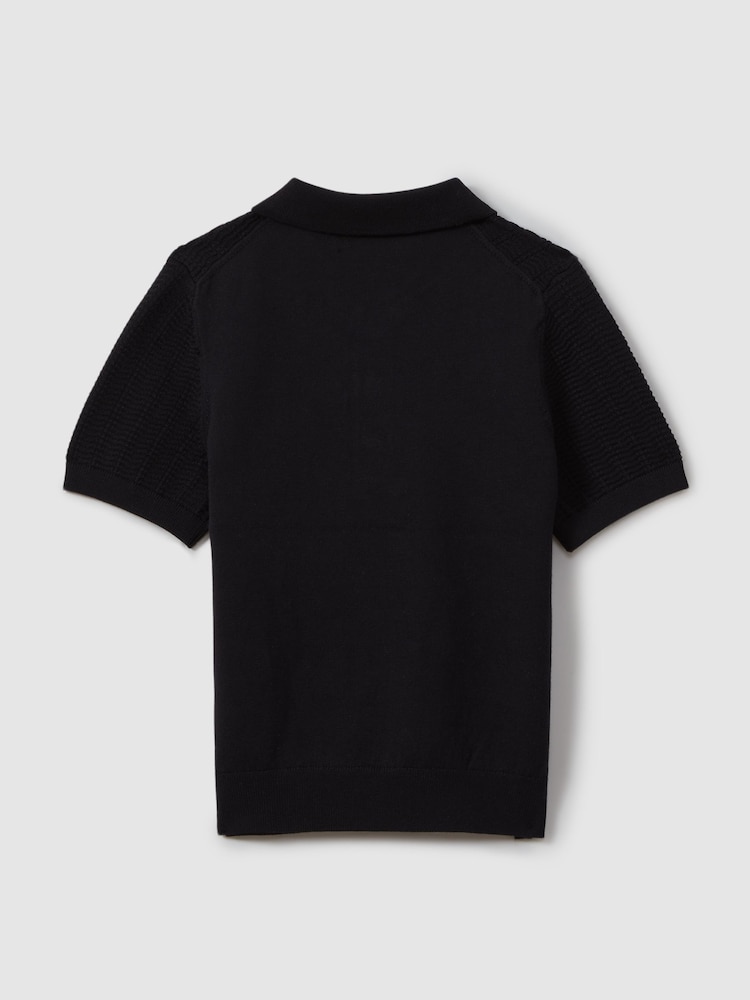 Reiss Navy Pascoe 3-9 yrs Textured Modal Blend Polo Shirt - Image 2 of 3