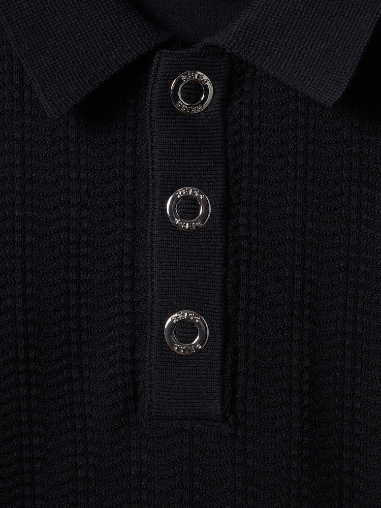 Reiss Navy Pascoe 3-9 yrs Textured Modal Blend Polo Shirt - Image 3 of 3