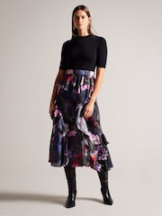 Ted Baker Black Rowana Fitted Knit Bodice Dress With Ruffle Skirt - Image 1 of 6