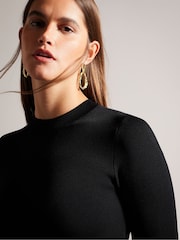 Ted Baker Black Rowana Fitted Knit Bodice Dress With Ruffle Skirt - Image 3 of 6