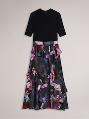 Ted Baker Black Rowana Fitted Knit Bodice Dress With Ruffle Skirt - Image 4 of 6