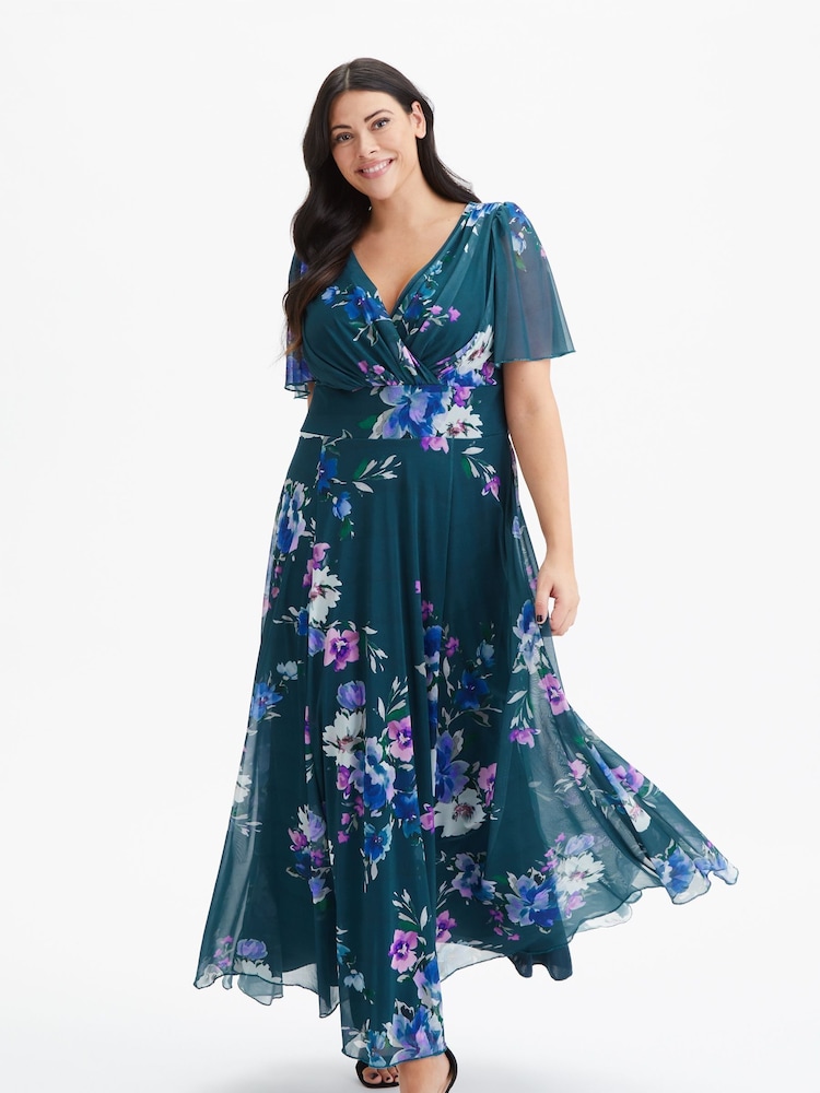 Floral azul verde azulado - Vestido largo con mangas vaporosas y estampado invernal Isabelle de Scarlett & Jo - Imagen 1 de 5 Floral azul verde azulado - Vestido largo con mangas vaporosas y estampado invernal Isabelle de Scarlett & Jo - Imagen 1 de 5