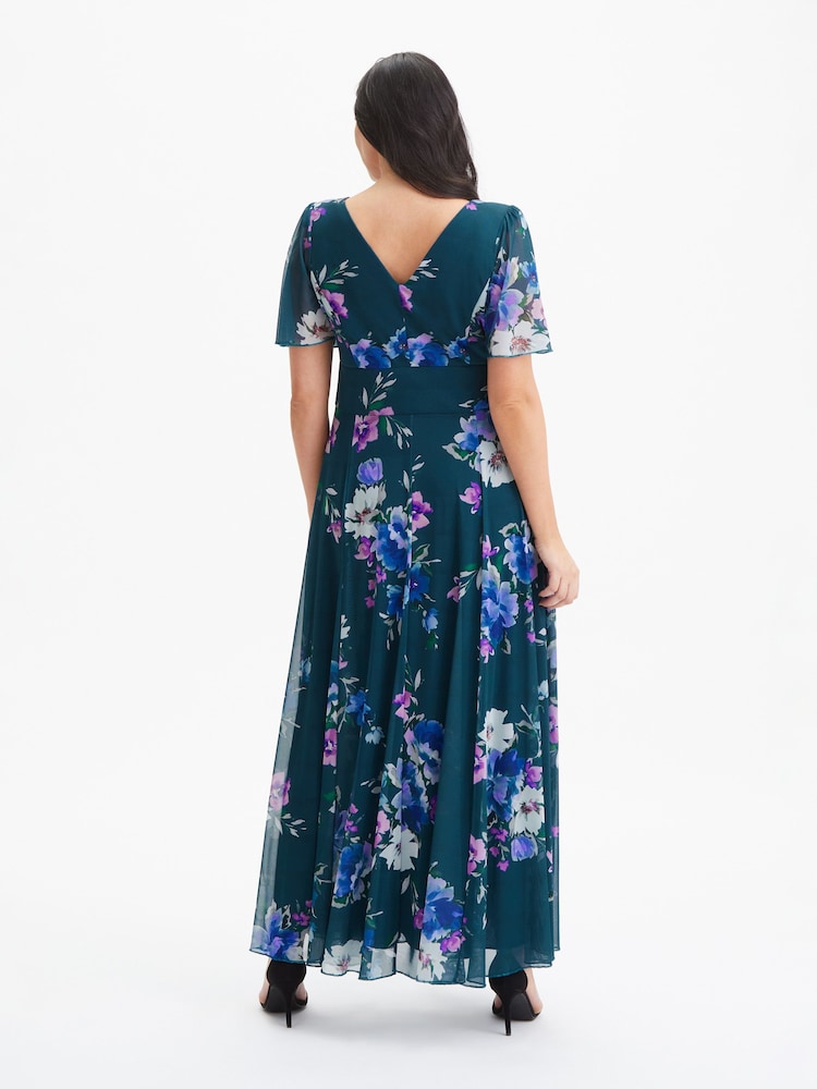 Floral azul verde azulado - Vestido largo con mangas vaporosas y estampado invernal Isabelle de Scarlett & Jo - Imagen 2 de 5 Floral azul verde azulado - Vestido largo con mangas vaporosas y estampado invernal Isabelle de Scarlett & Jo - Imagen 2 de 5