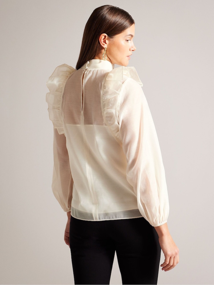 Ted Baker Nude Knit Rib Collar Aubreei Blouse with Balloon Sleeves - Image 2 of 6