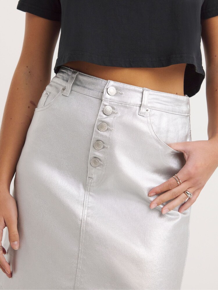 Simply Be Silver Exposed Button Mini Skirt - Image 4 of 4