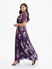 Пурпурный с цветочным узором - Scarlett & Jo Curve Isabelle Angel Sleeve Maxi Dress - Image 3 of 3