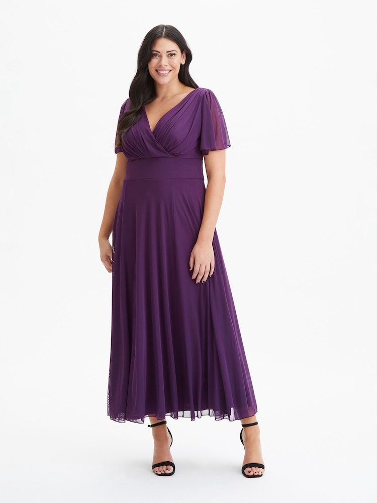 Lila - Scarlett & Jo – Maxikleid mit Flügelärmeln, Curve - Bild 1 von 5 Lila - Scarlett & Jo – Maxikleid mit Flügelärmeln, Curve - Bild 1 von 5