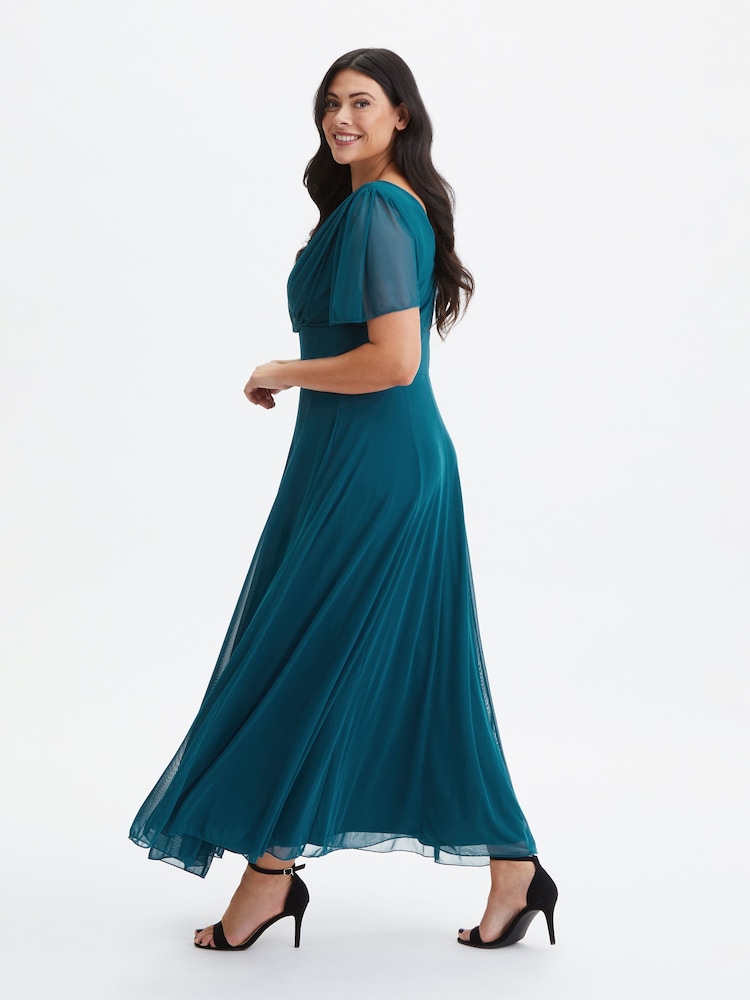 Scarlett & Jo Teal Blue Curve Angel Sleeve Maxi Dress - Image 3 of 4