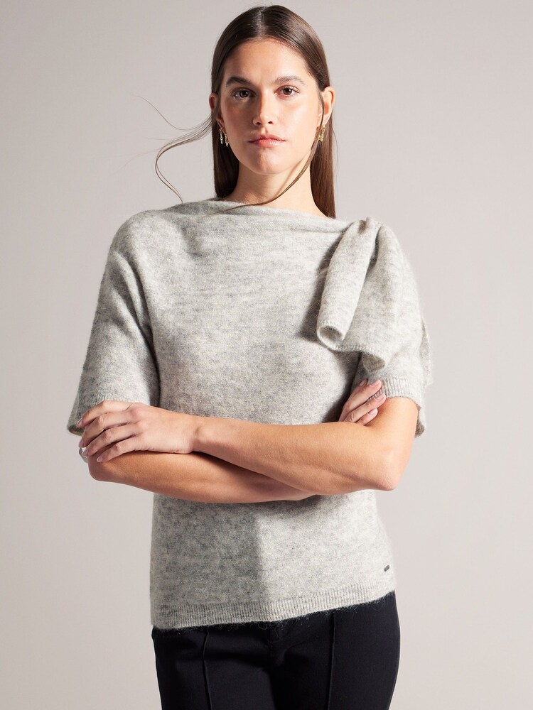 Ted Baker Grey Teebow Statement Bow T-Shirt - Image 1 of 6