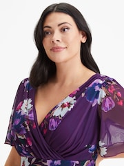 Scarlett & Jo Purple Navy Floral Isabelle Angel Sleeve Maxi Dress - Image 2 of 5