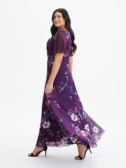 Scarlett & Jo Purple Navy Floral Isabelle Angel Sleeve Maxi Dress - Image 3 of 5