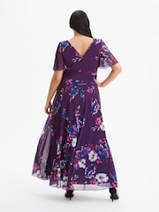 Scarlett & Jo Purple Navy Floral Isabelle Angel Sleeve Maxi Dress - Image 4 of 5