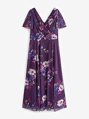 Scarlett & Jo Purple Navy Floral Isabelle Angel Sleeve Maxi Dress - Image 5 of 5