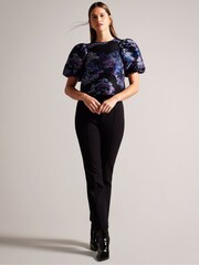 Ted Baker Black Jacquard Cropped Olliiey Top With Puff Sleeves - Image 3 of 6